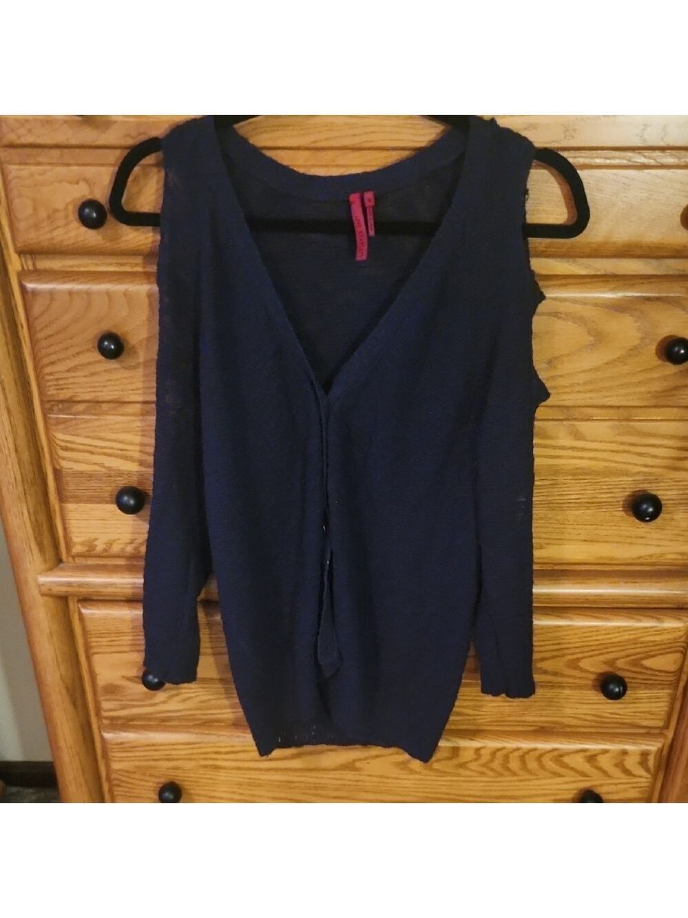 Scarlett Navy Blue Women's Lightweight Cut Out Sleeve Spring Button Up Cardigan